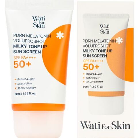 Wati For Skin PDRN Melatonin Volufroshot Milky Tone Up Sun Screen SPF50+ PA++++, 50ml