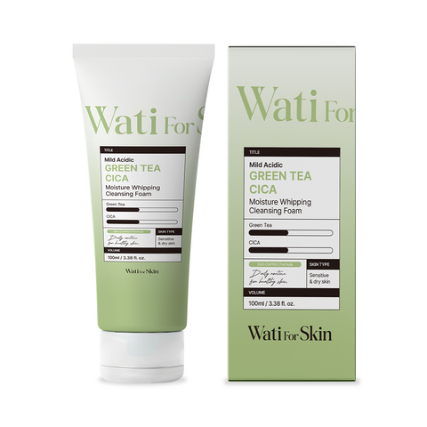 Wati For Skin Mild Acidic Green Tea Cica Moisture Whipping Cleansing Foam, 100ml