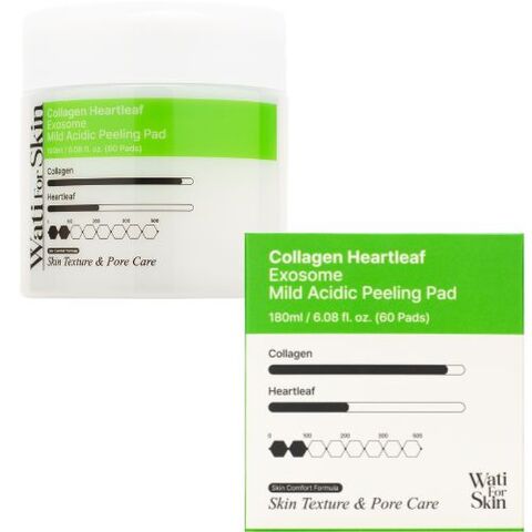 Wati For Skin Collagen Heartleaf Exosome Mild Acidic Peeling Pad, 60pcs